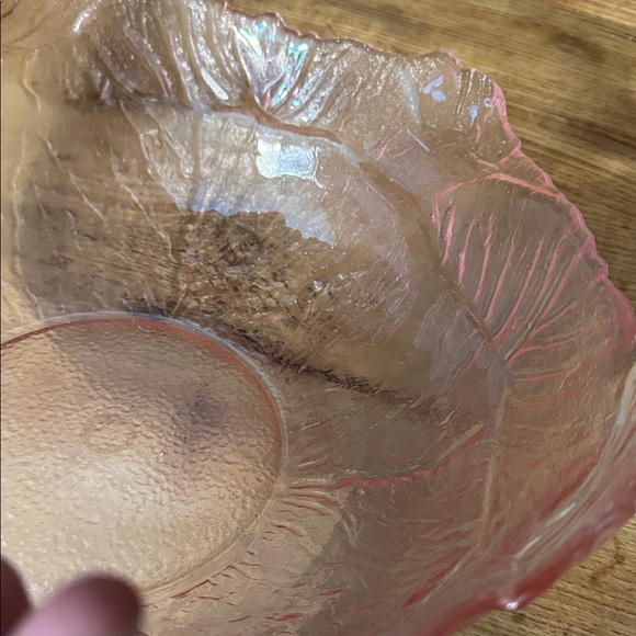 VTG VIKING GLASS Elegant Pink Lettuce Cabbage Leaf 12 1/2” Fruit bowl Bowl - Picture 7 of 7